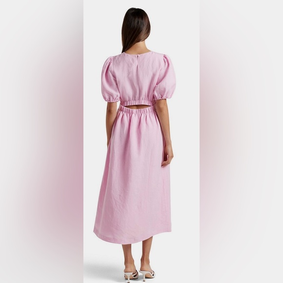 EverNew Melbourne Open Back Baby Barbie Pink Linen Midi Dress. USA 6. - Picture 2 of 4
